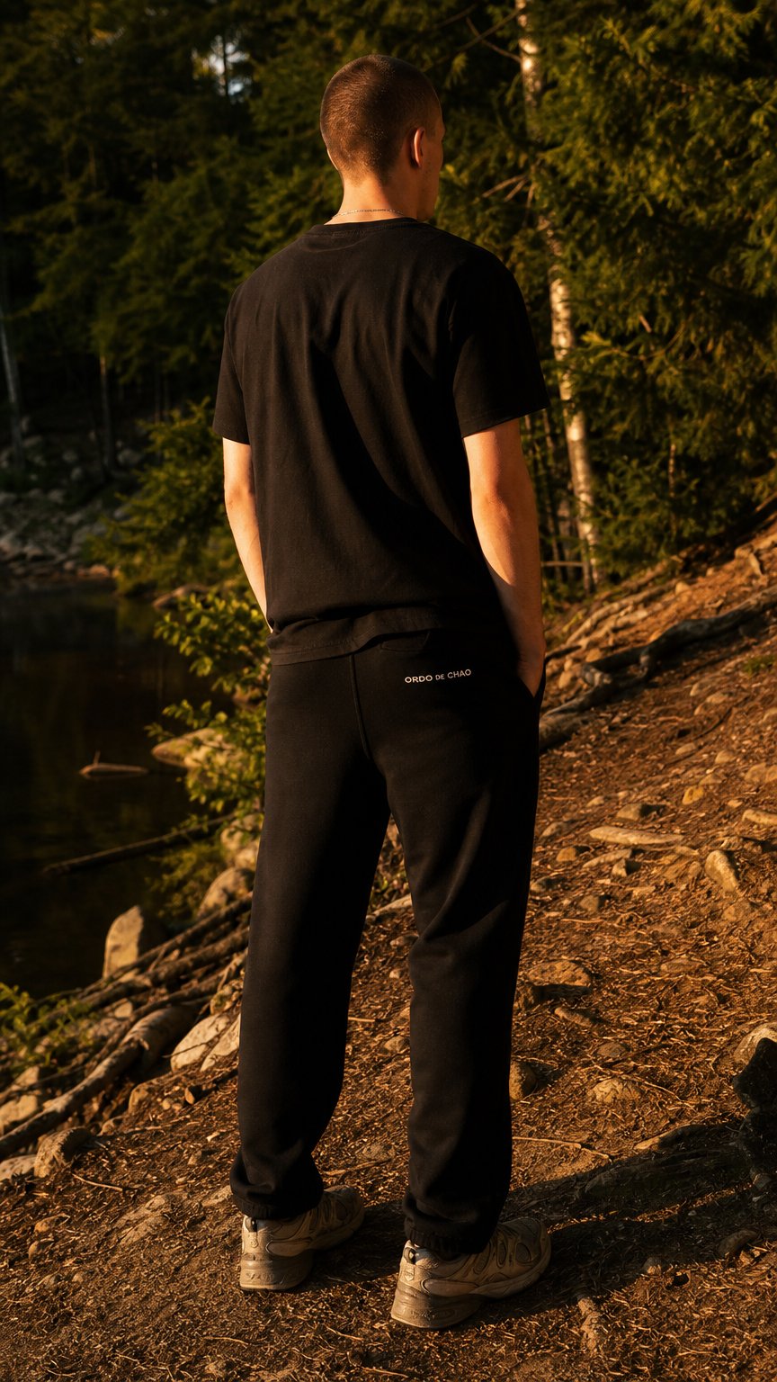AI product shot of ORDO DE CHAO Black Track Pants