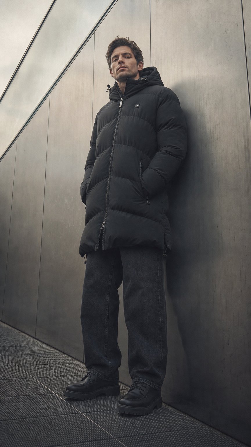 AI product shot of Mont Gerrard heated jacket long black