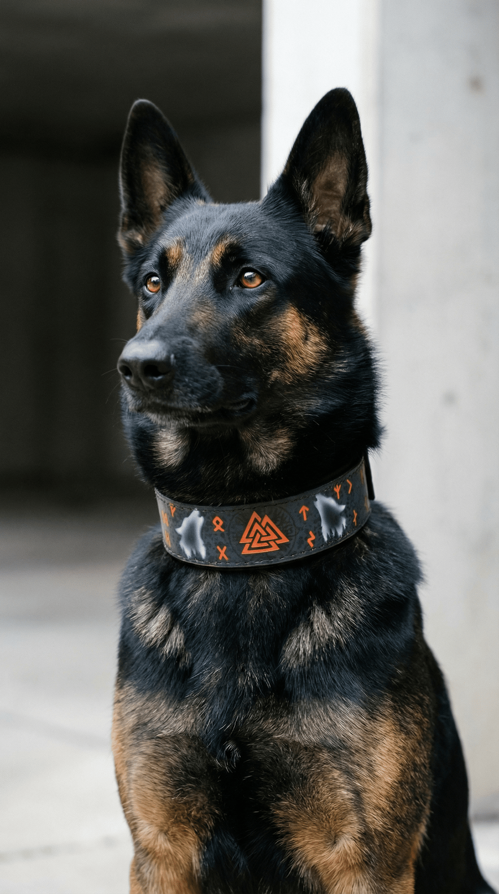 AI product shot of Handmade Viking Leather Dog Collar with Vegvisir Compass & Norse Runes
