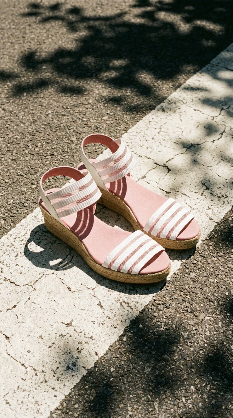 AI product shot of Sandalias yute mujer cuña 30mm. Fanatik eco vegan blanco.