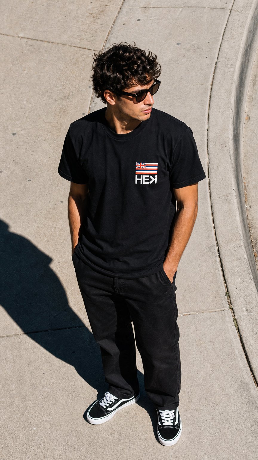 AI product shot of HAWAIIAN FLAG TEE IN BLACK