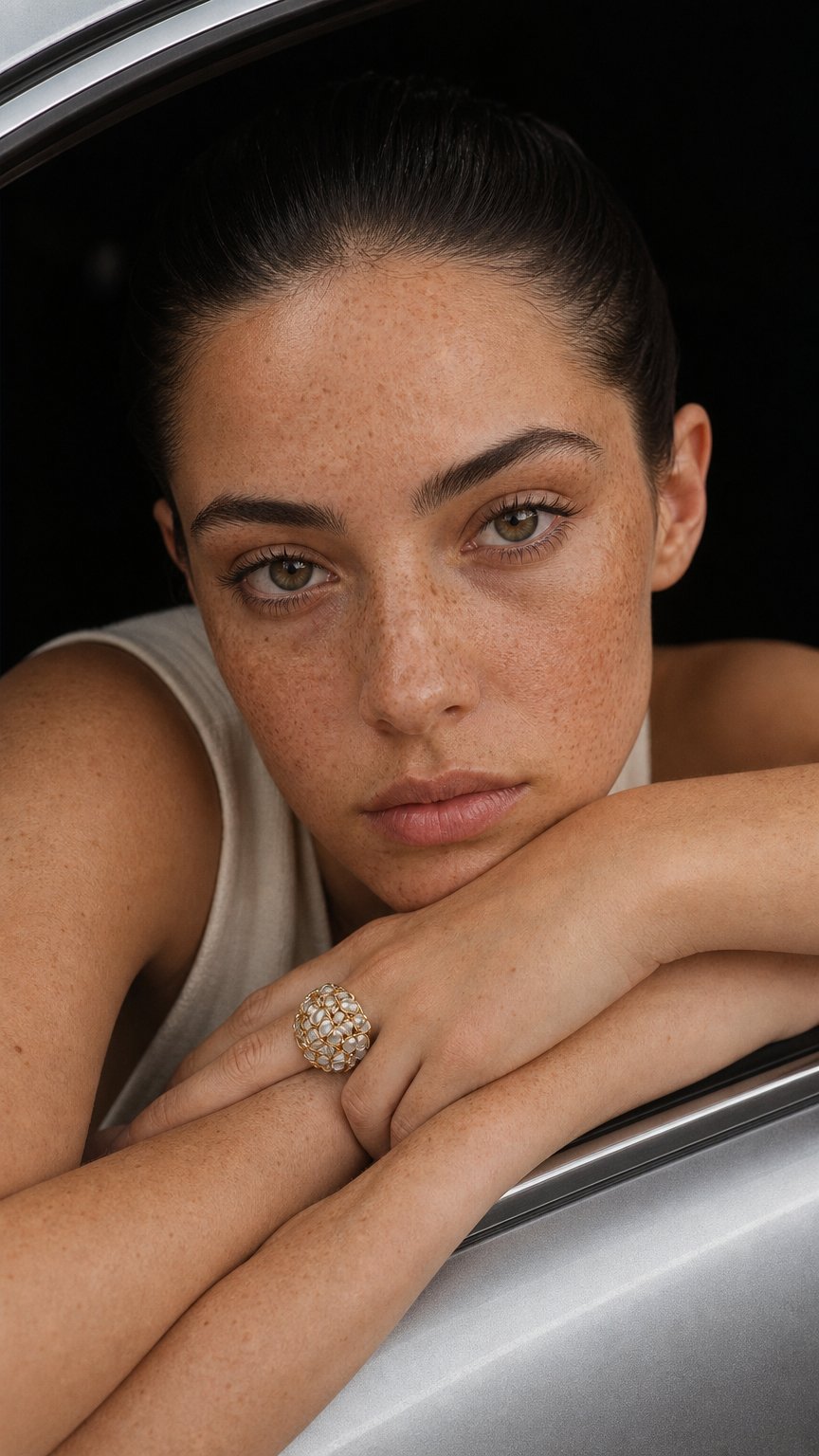 AI product shot of SEASHELL RING - WHITE - GOLD PLATED - 3 ROW