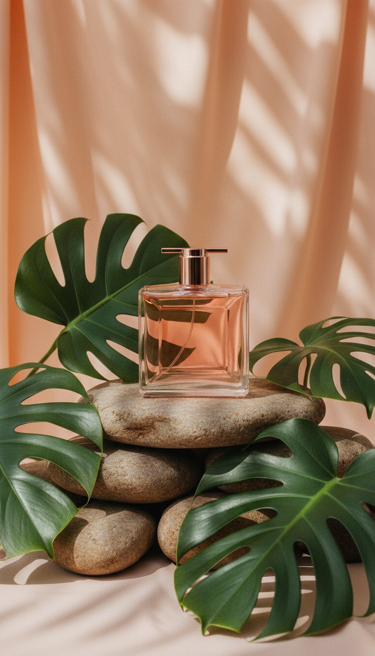 AI product shot of Perfume Feminino Eau de Parfum Fragrância Chipre Floral com Notas de Rosas Centifolia, Damascena e Jasmim e Toque Frutado Cremoso, Idôle Lancôme, Frasco com 25ml