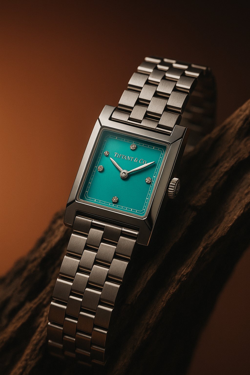 AI product shot of Union Square 20mm Watch in Steel with Diamonds & Tiffany Blue® Dial