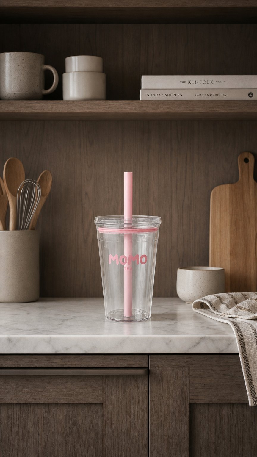 AI product shot of Clear Cup for Boba & Coffee