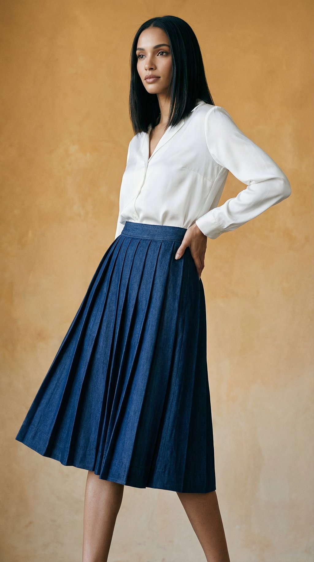AI product shot of Plisa denim skirt sofia