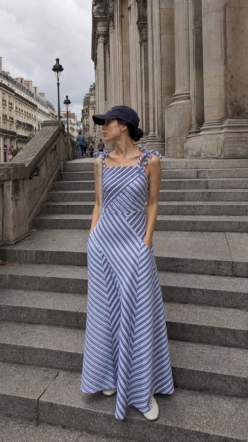 AI product shot of AiiRZ Spliced Striped Print Tie Strap Side Slit Maxi Dress