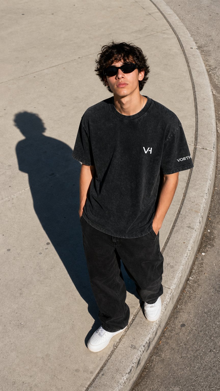 AI product shot of NO SHORTCUTS Snow-Washed Oversized Tee