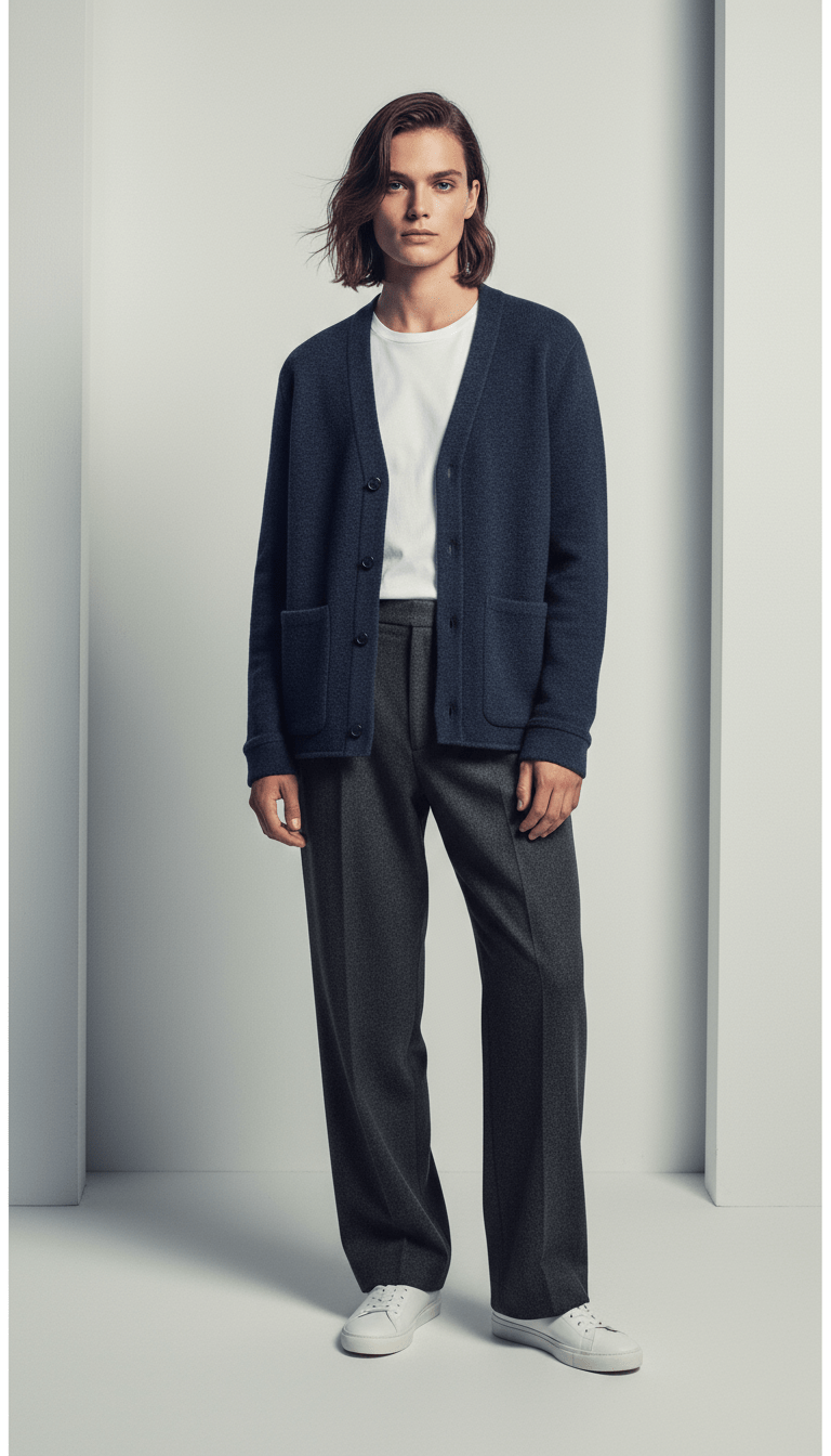 AI product shot of Wool Blend V Neck Fleece Cardigan
