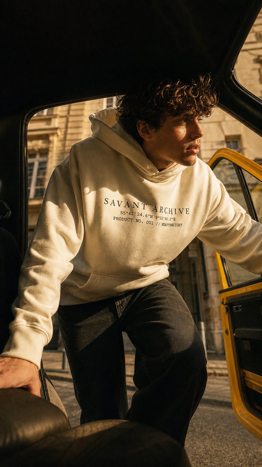 AI product shot of SAVANT ARCHIVE Premium Hoodie