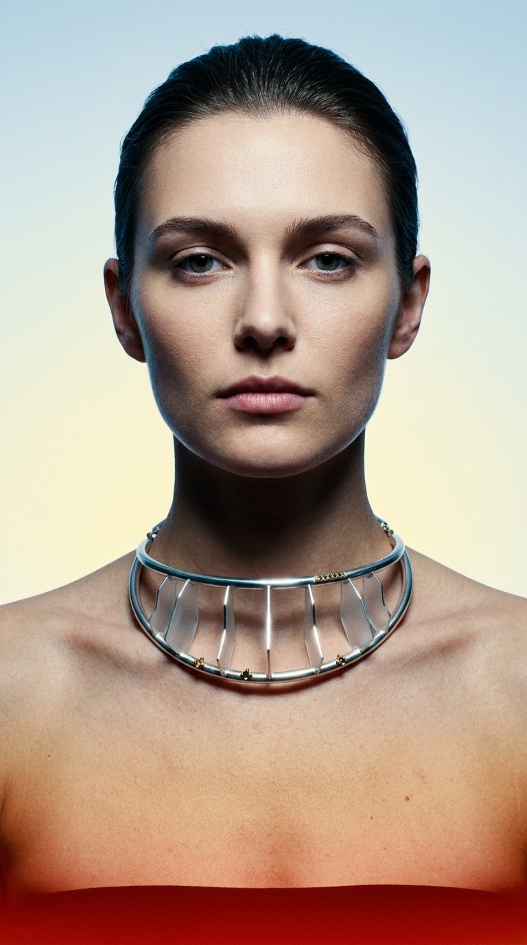AI product shot of ‘Jupiter’ Sterling silver choker