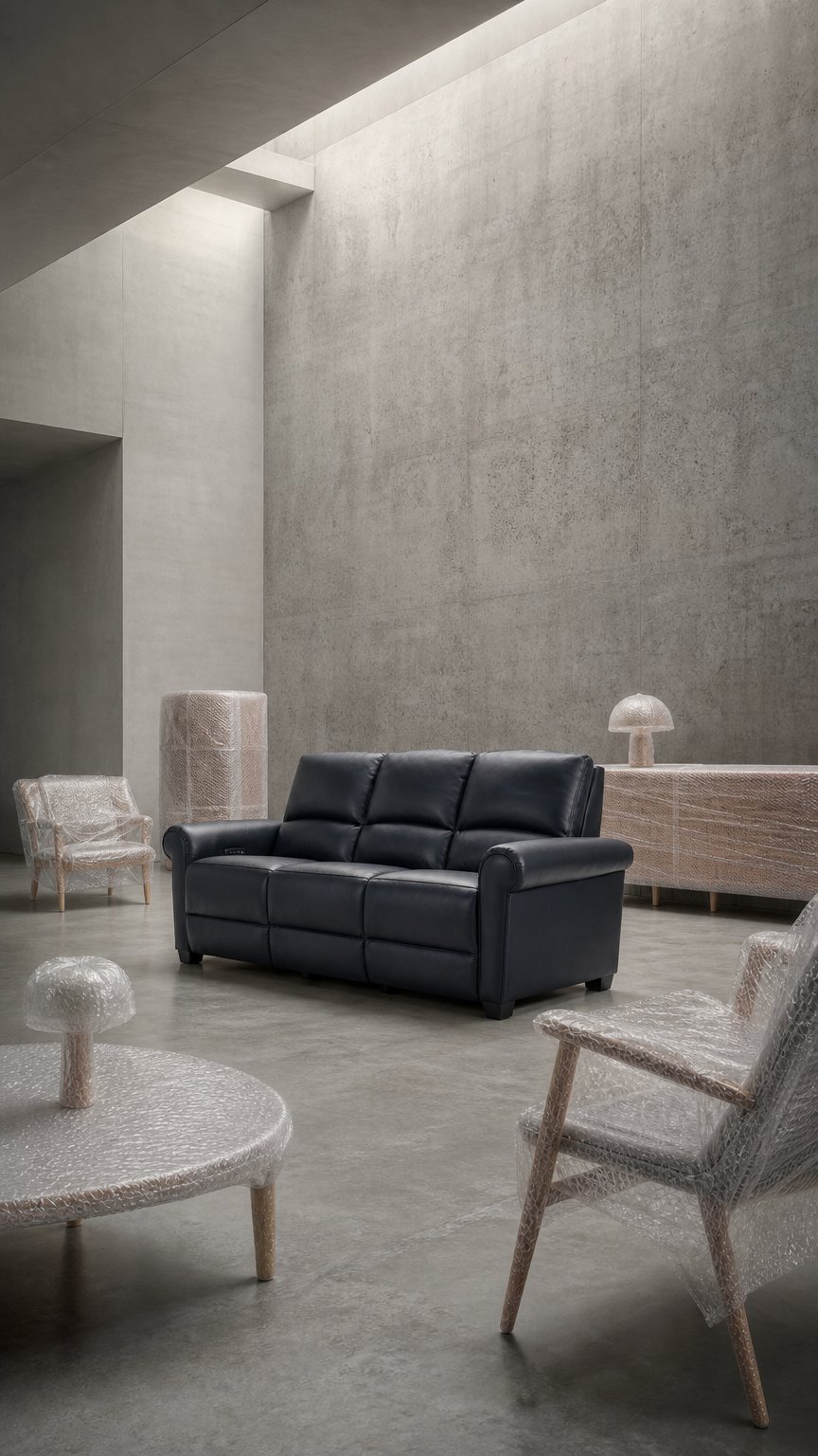 AI product shot of La-Z-Boy Power Reclining Leather Sofa with Headrests