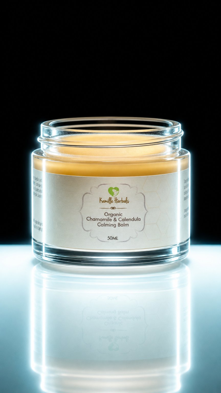 AI product shot of Organic Chamomile & Calendula Calming Balm