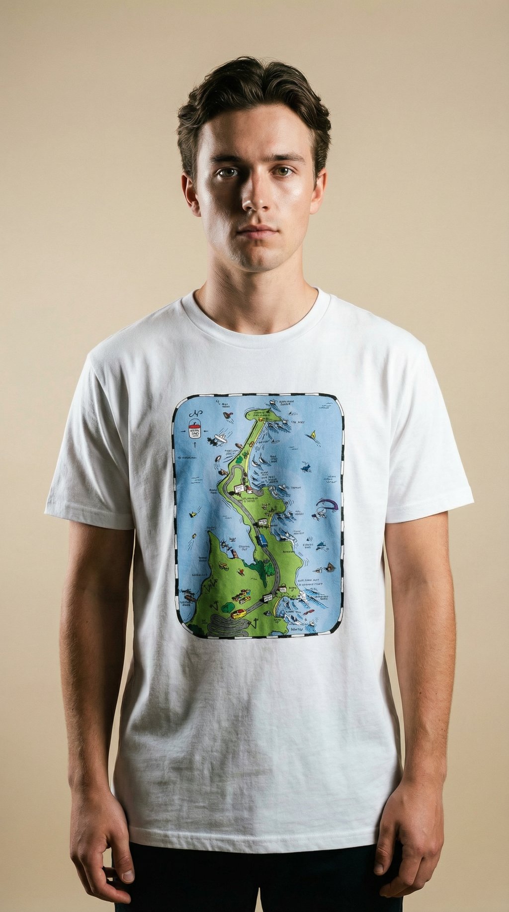AI product shot of BWS MENS PENINSULA MAP TEE