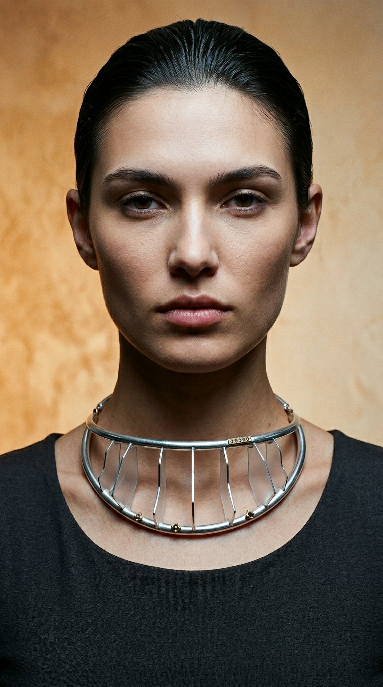 AI product shot of ‘Jupiter’ Sterling silver choker