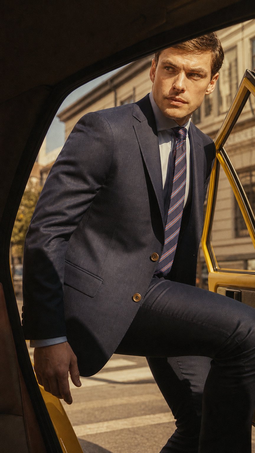 AI product shot of Navy suit jacket