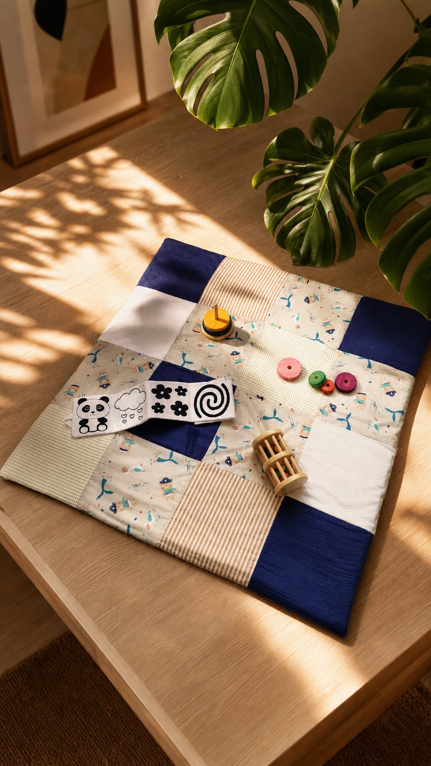 AI product shot of Le tapis nomade océan qui suit bébé partout
