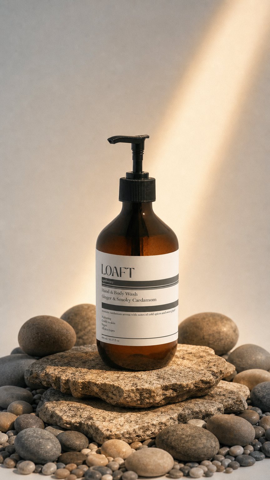 AI product shot of LOAFT Hand & Body Wash, Ginger & Smoky Cardamom