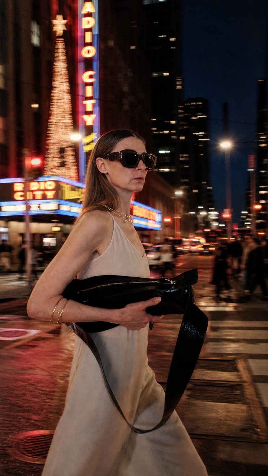 AI product shot of TUBA Black Lak – lakierowana skórzana torebka crossbody
