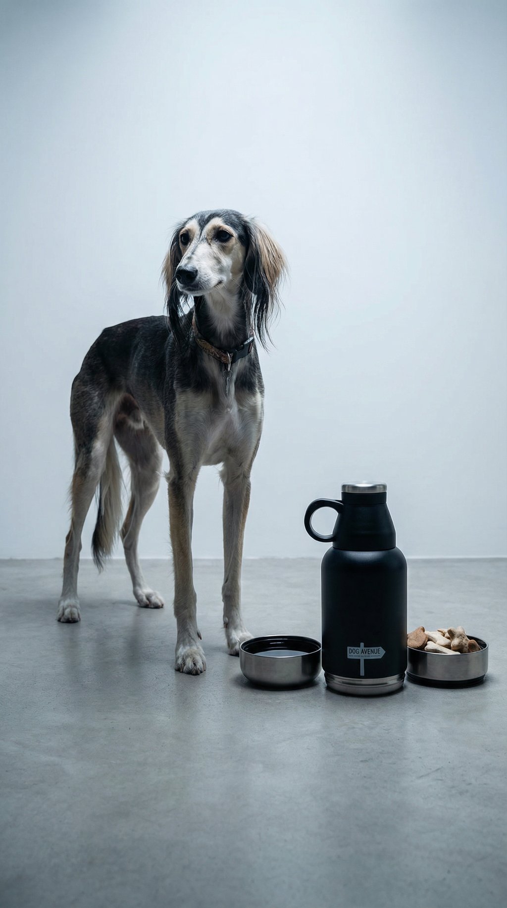 AI product shot of 3-in-1 Outdoor Dog Water Bottle