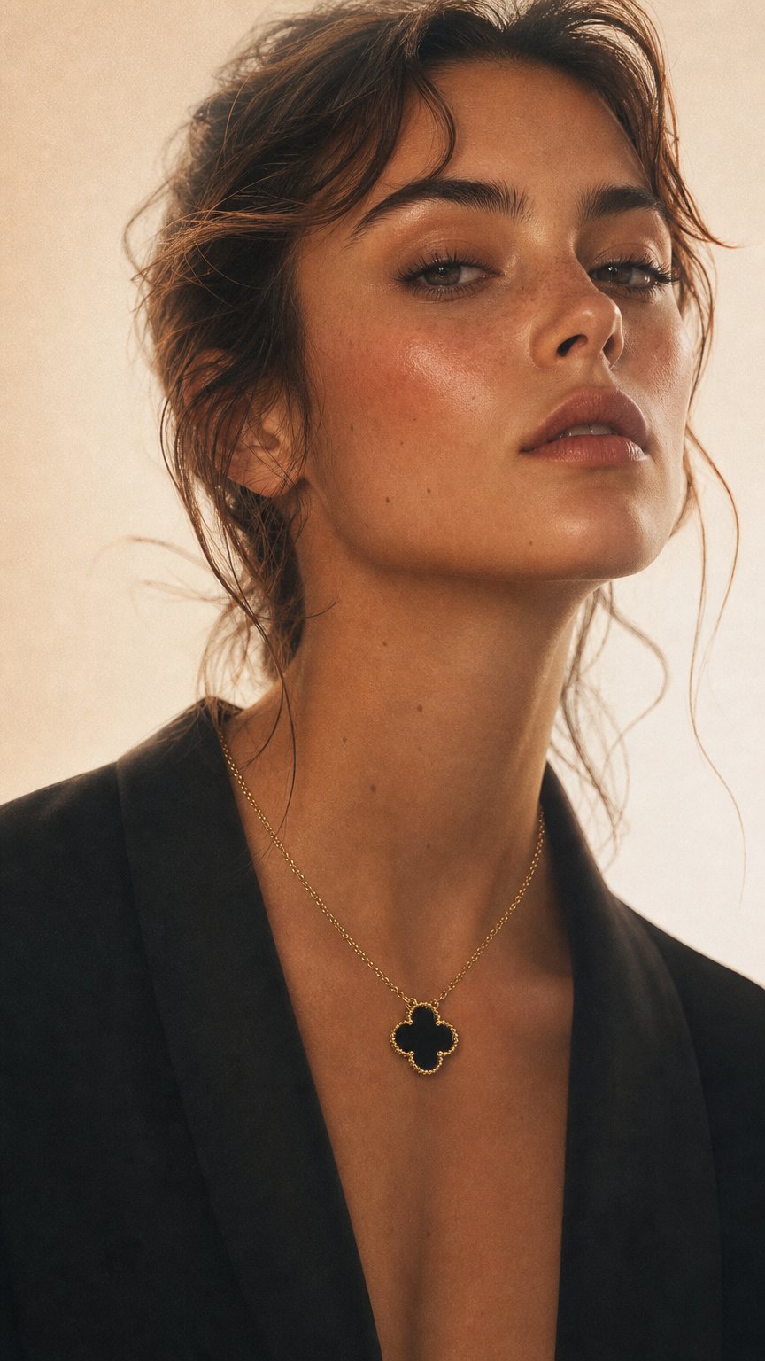 AI product shot of Black Onyx 15mm 18K Gold Plated Motif Necklace