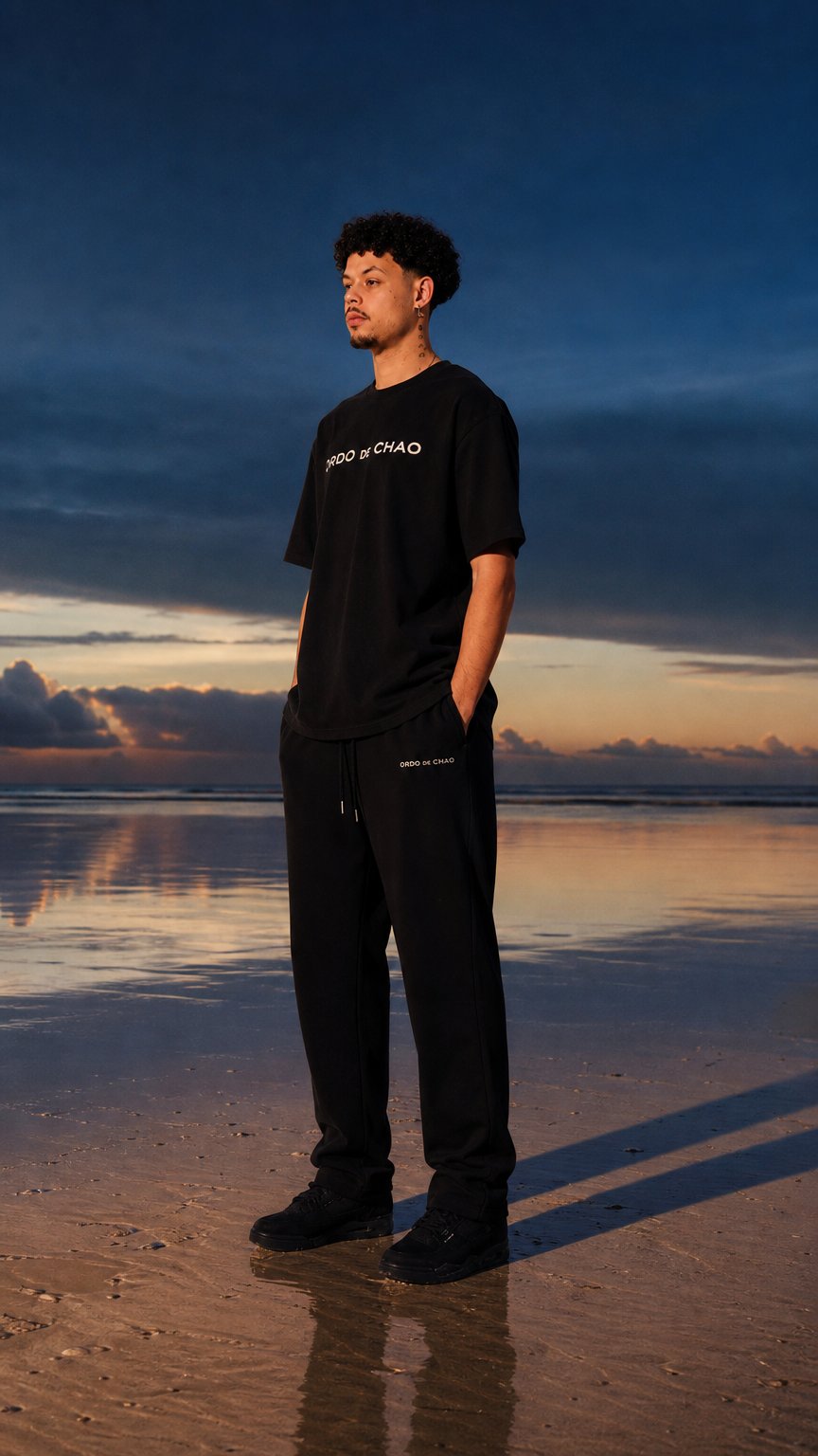 AI product shot of ORDO DE CHAO Black Track Pants