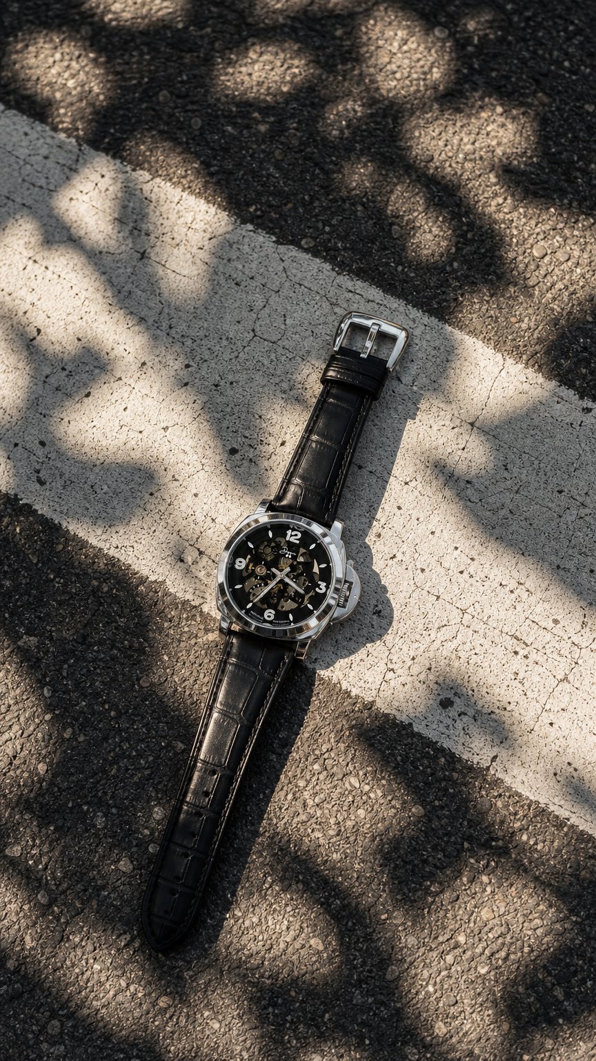 AI product shot of Vantage Automatic Watch - Skeleton Mechanical Men’s Watch, by Dapper Watches