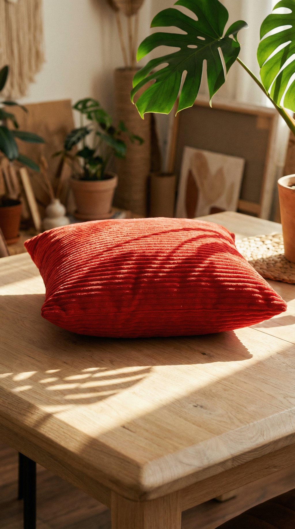 AI product shot of Chilli Rød Stribet Velour