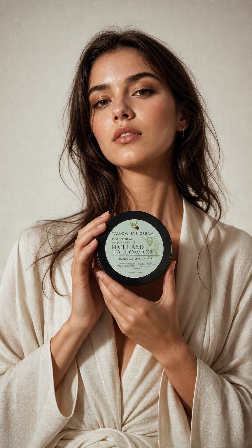 AI product shot of Awaken Eye Cream | Depuffing Coffee and Green Tea infused Tallow Eye Balm