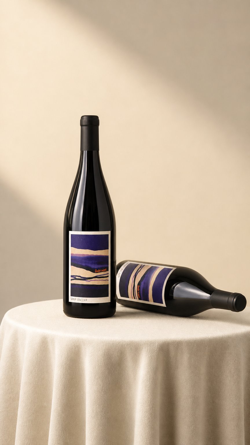 AI product shot of Saint Vincent Pinot Noir 2023