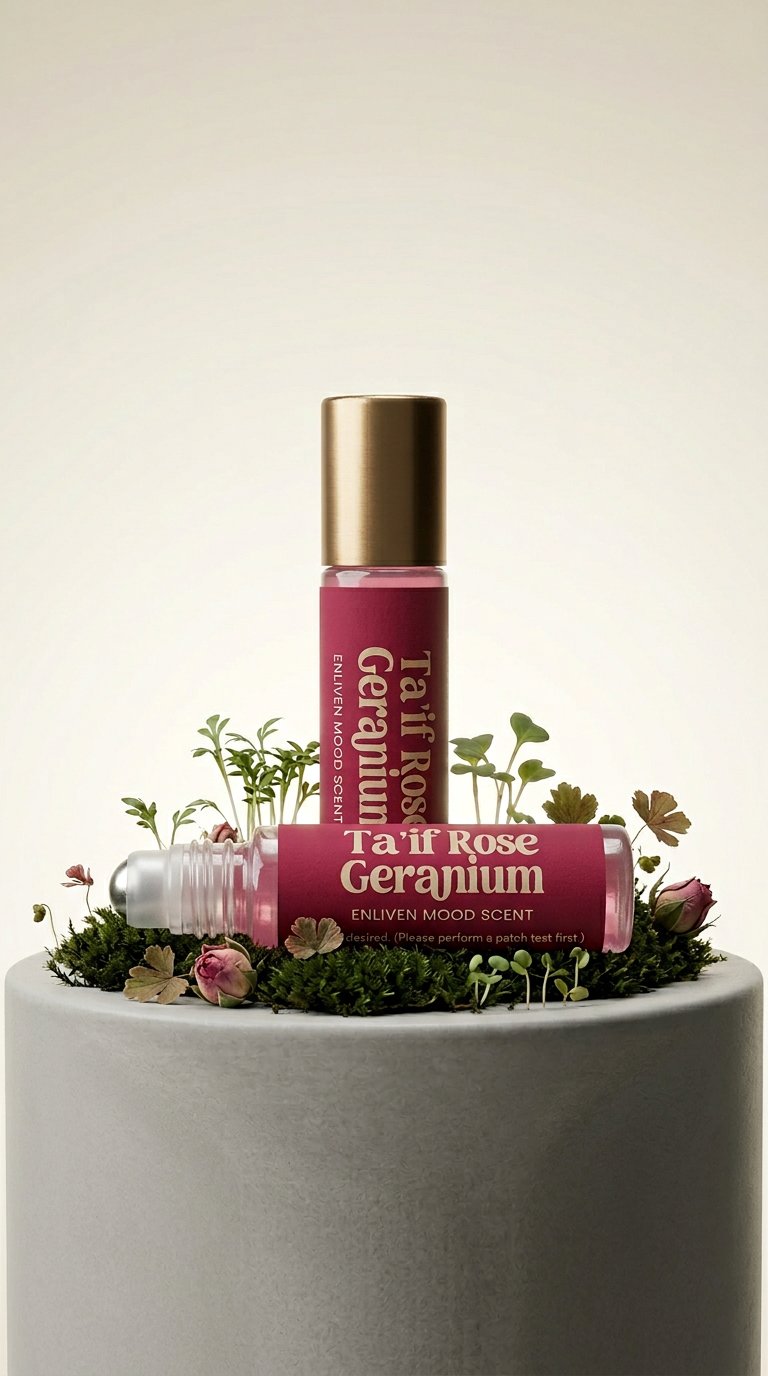 AI product shot of Enliven Taif Rose Geranium Mood Scent