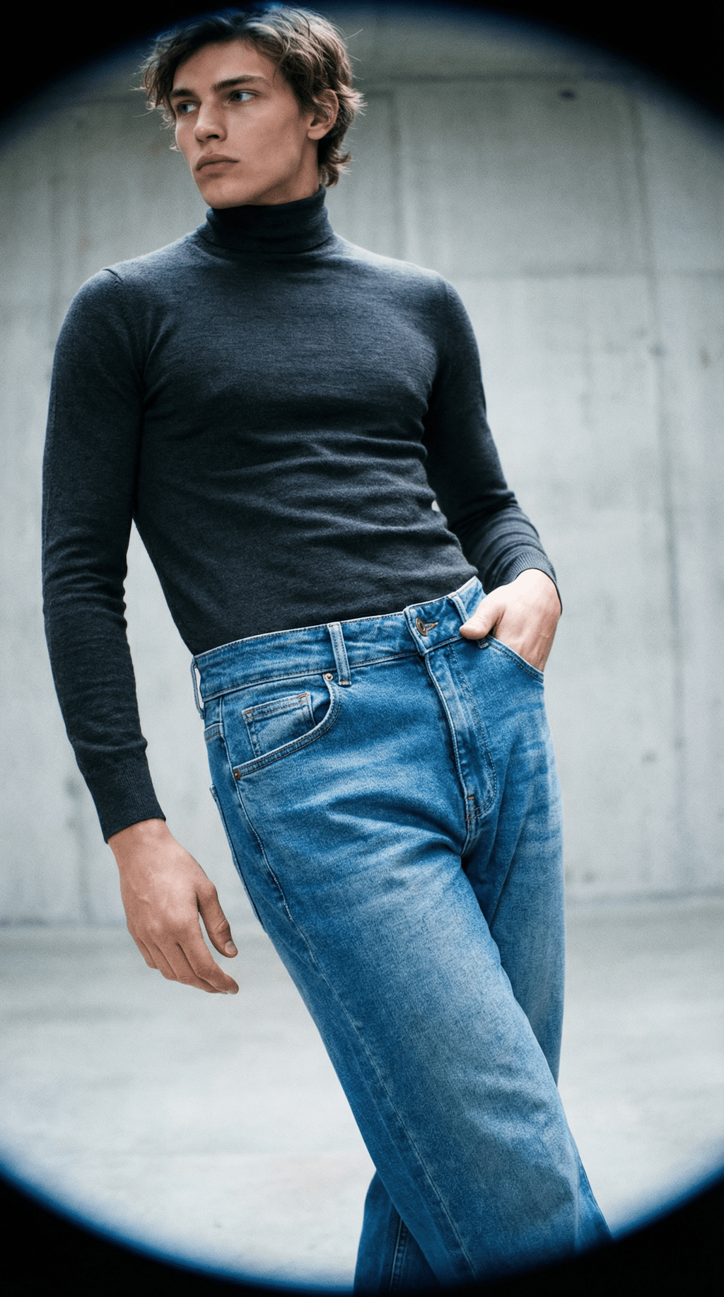 AI product shot of LAVK Wide Leg Jeans – Medium Blue Super Stretch