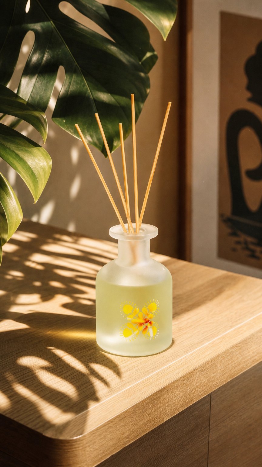 AI product shot of Reed Diffuser Plumeria リードディフューザー　プルメリア