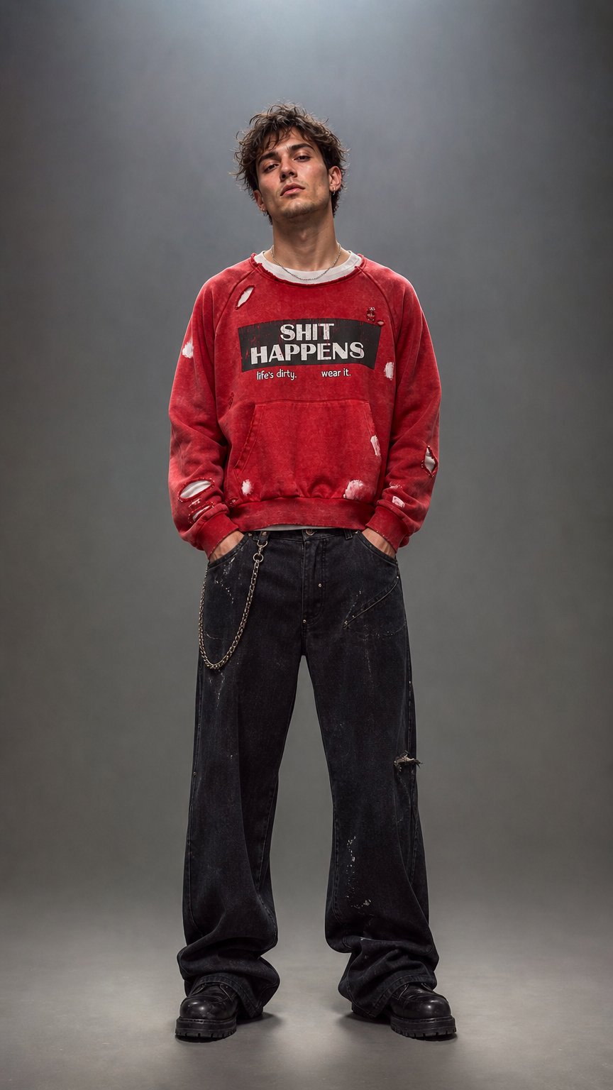 AI product shot of Sh*t Happens Crewneck