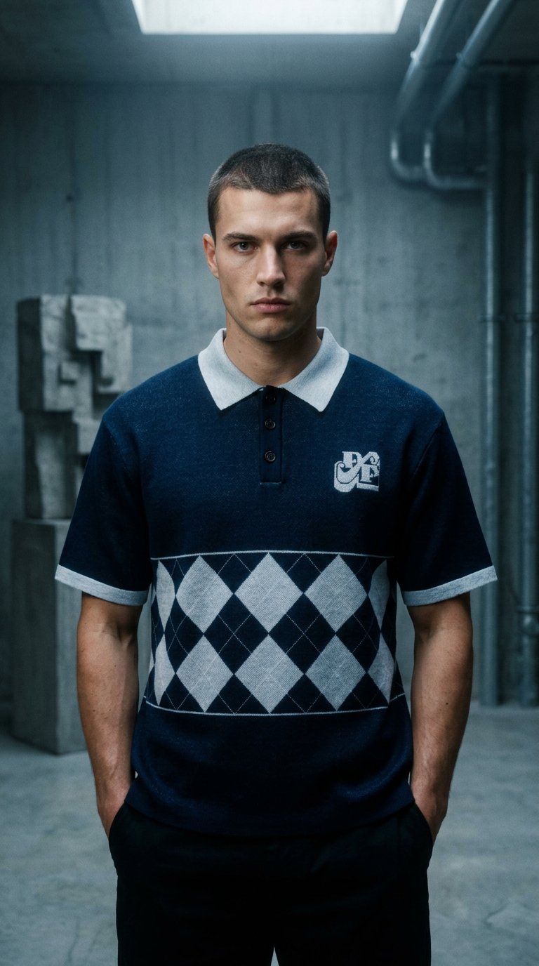 AI product shot of Pass~Port Tilde Stamp Knit Polo - Navy