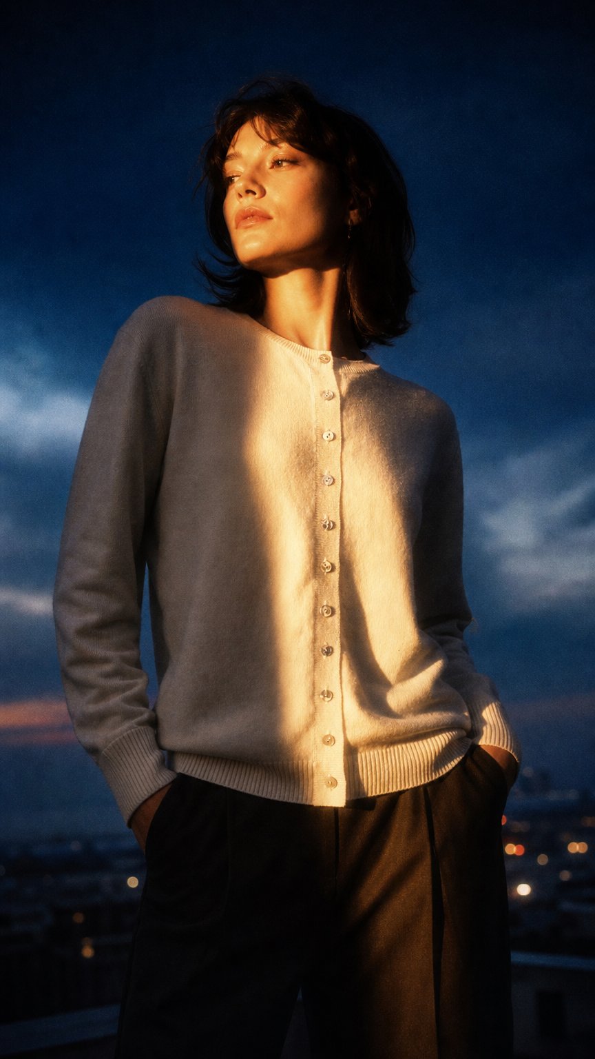 AI product shot of Cashmere White Cardigan