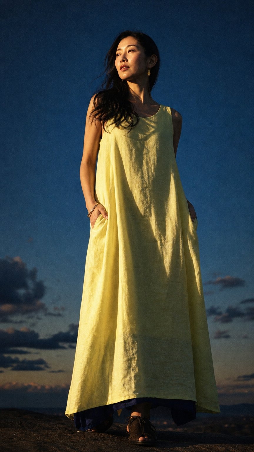 AI product shot of kimeguru dress 麻地 (リバーシブルver.)
