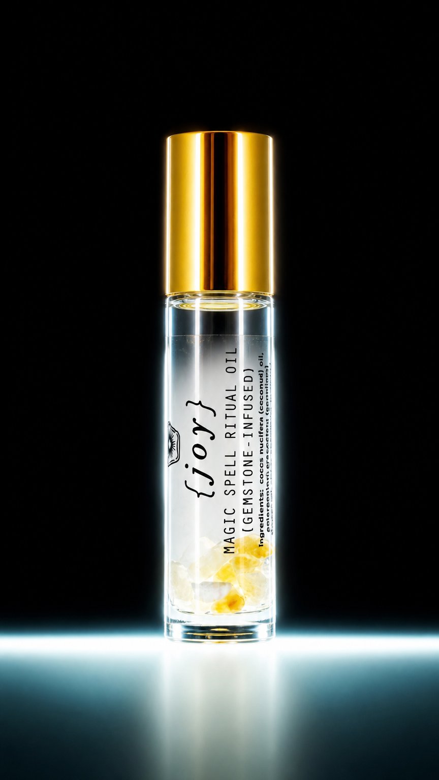AI product shot of Magic Spell Ritual Oil: Joy {Gemstone-Infused}