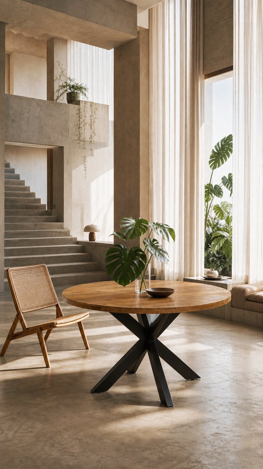 AI product shot of Eettafel Rond Edwin Mangohout Naturel
