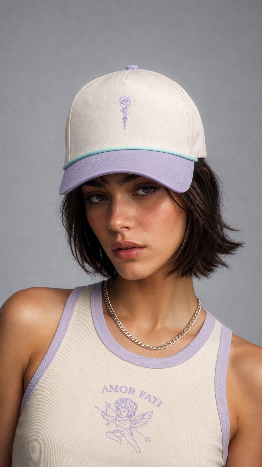 AI product shot of [Limited] Amor Fati Lavender Snapback Hat | Cream & Mint