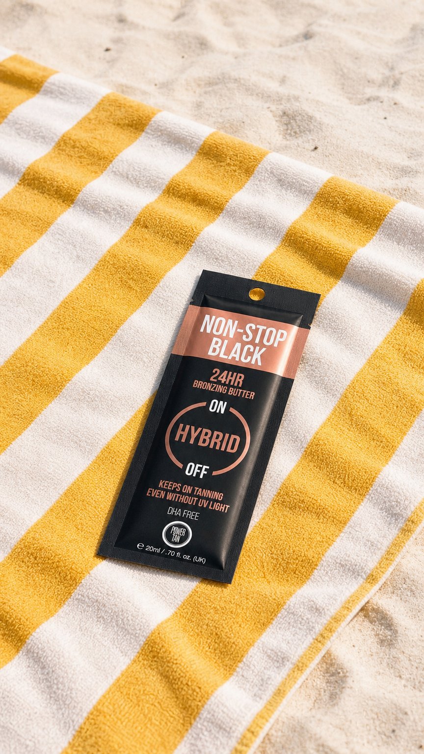 AI product shot of Power Tan Non-Stop Black 24 Hour Bronzing Creme 20ml Sachet