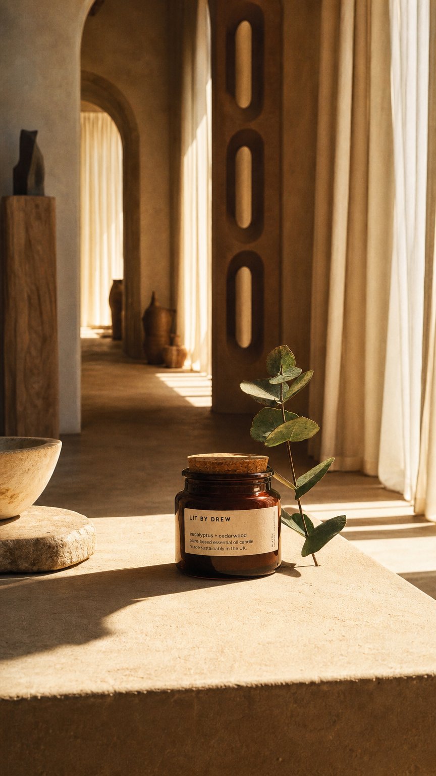 AI product shot of Eucalyptus & Cedarwood - Pure Essential Oil Candle - Small - Wholesale