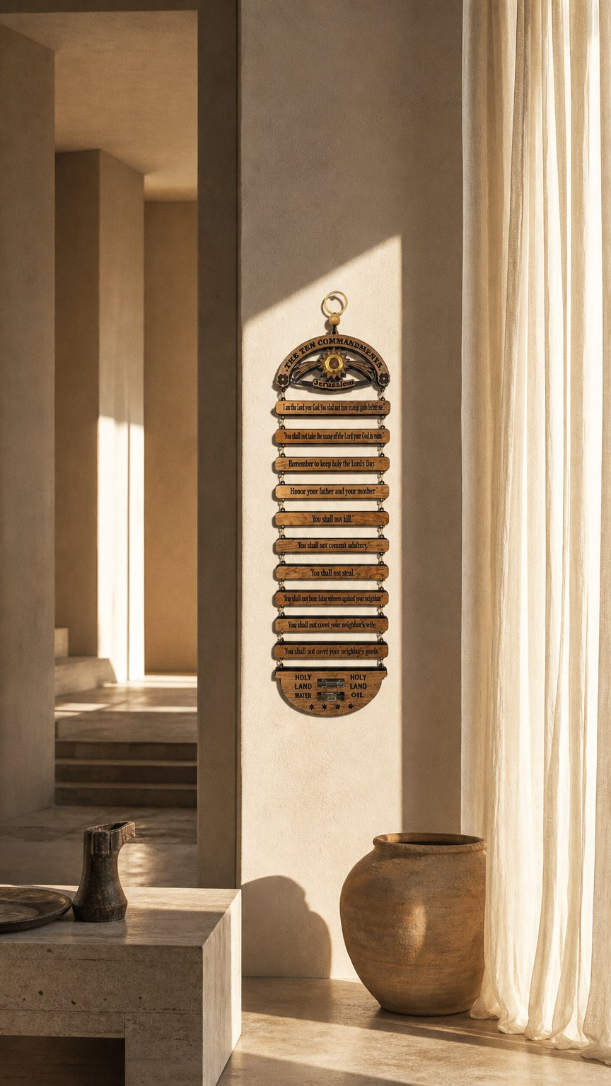 AI product shot of Ten Commandments from the Holy Land Wall Hanging