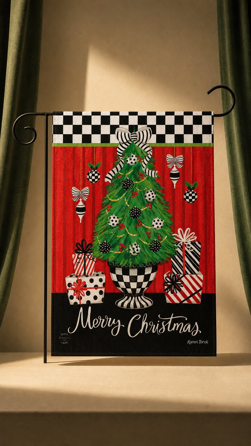 AI product shot of Festive Potted Christmas Tree Garden Flag