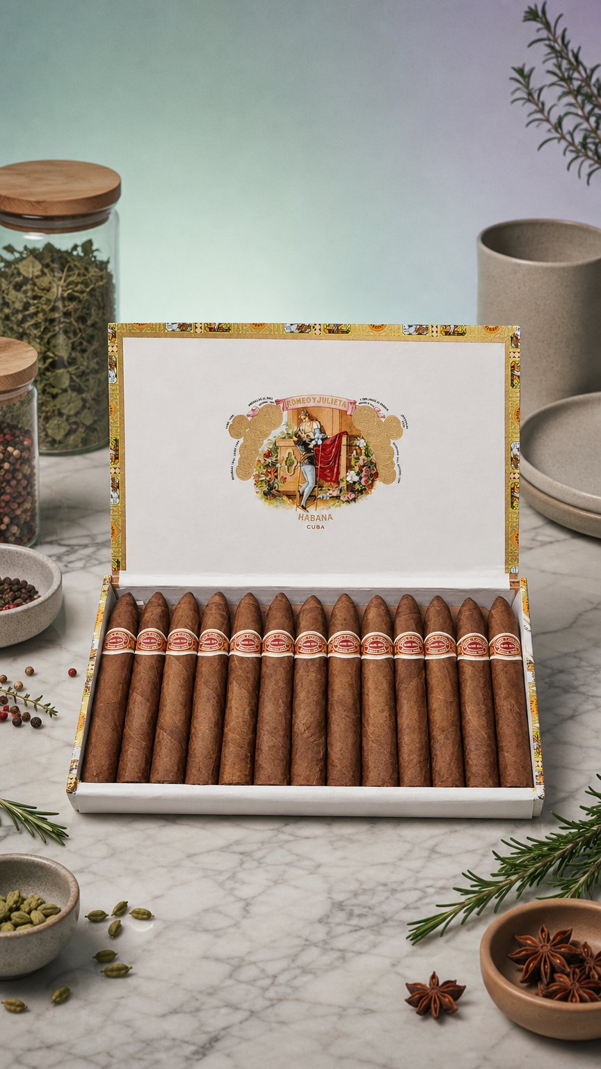 AI product shot of Belicosos | Box 25 | Romeo Y Julieta Cigars