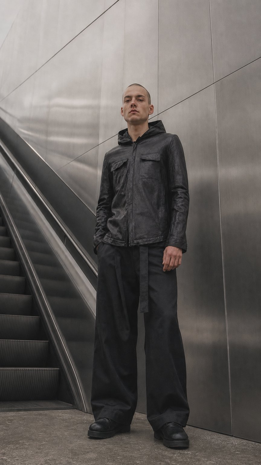 AI product shot of Hooded Single Leather Jacket -XI
