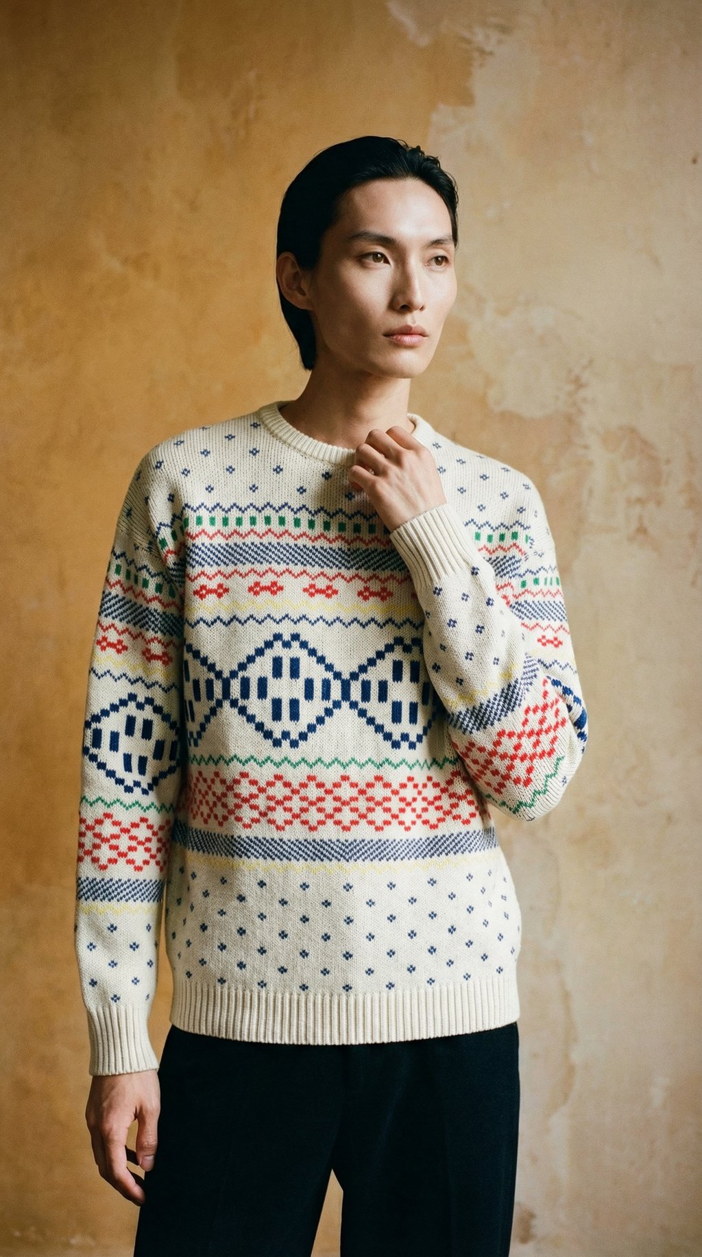 AI product shot of Fair Isle Cotton Knit Sweater - Unisex