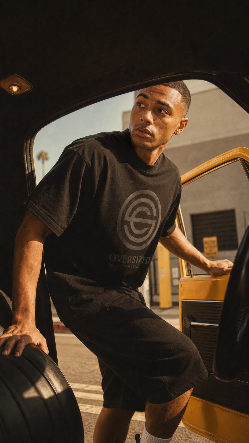 AI product shot of T-shirt col montant monogram OSC floqué
