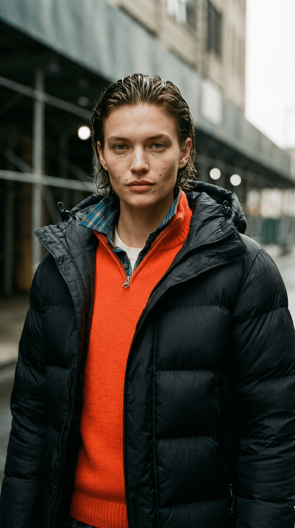 AI product shot of Black Puffer Jacket with Hood