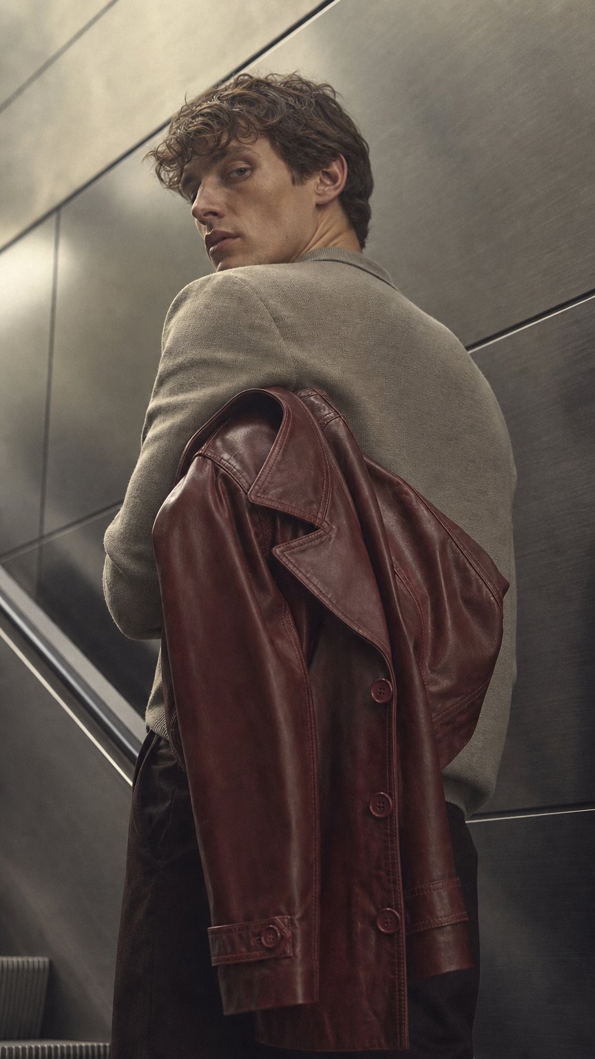 AI product shot of Men's Heist Red Wine Vintage Leather Jacket